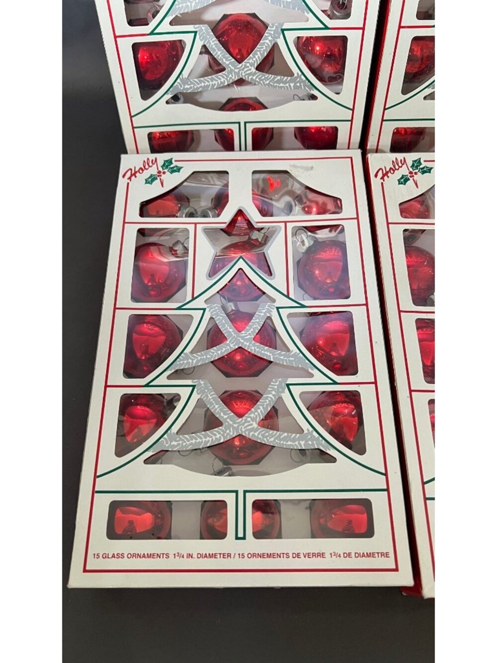 Vintage Holly 15 Red Glass Christmas Ornaments 1 3/4" Tree Set X4 - Picture 2 of 5